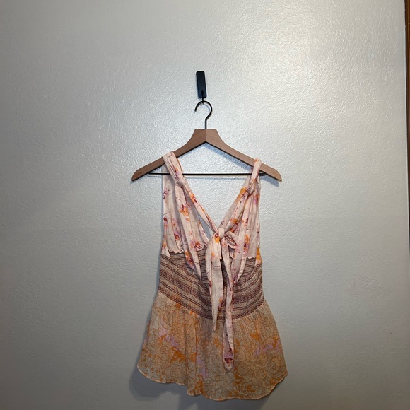 Free People Floral Halter Tank Top - Pink and Orange Brinkley Smocked - Picture 4 of 13
